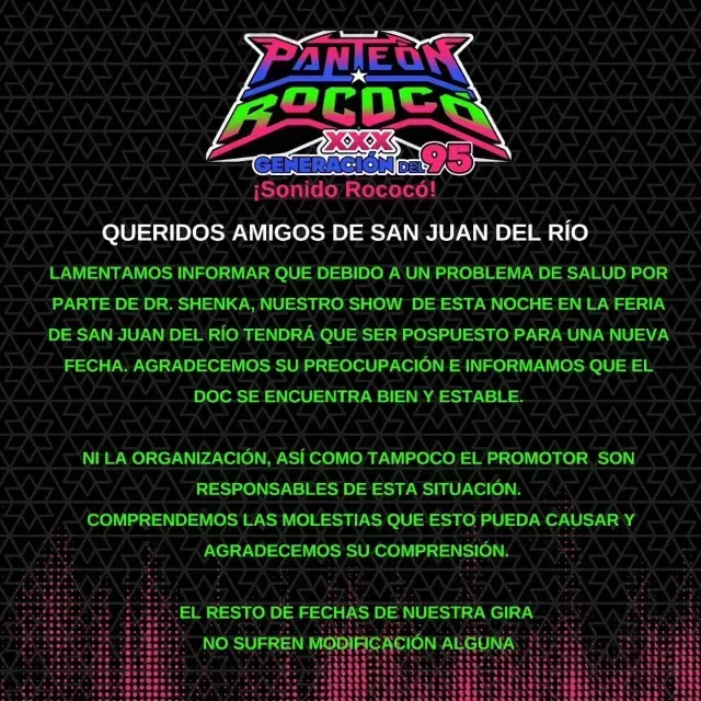 Cancelan Show de Panteón Rococó en Querétaro