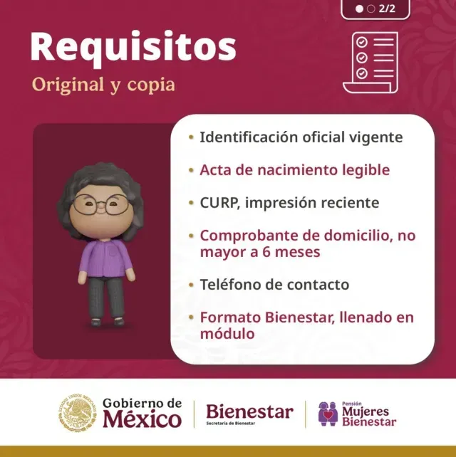 Requisitos para registro Mujeres Bienestar 60 a 64 años