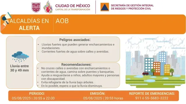 Alerta Naranja por lluvias en Álvaro Obregón, CDMX