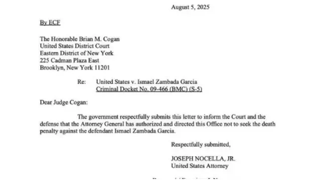 Documento EUA en el que se notifica que no se pedirá pena de muerte para El Mayo Zambada.