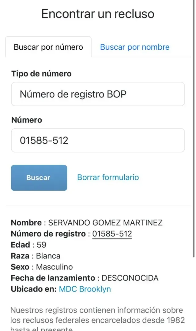 Número de registro BOP de 'La Tuta'. Crédito: Especial