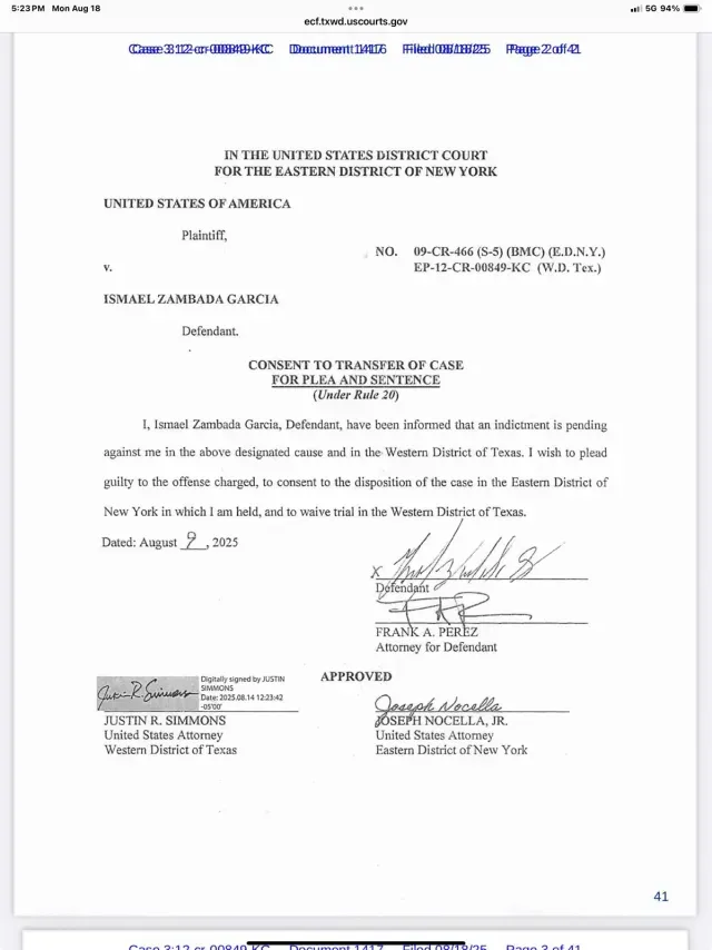 Zambada reitera ante una Corte en Texas que va a declararse culpable. Crédito: N+