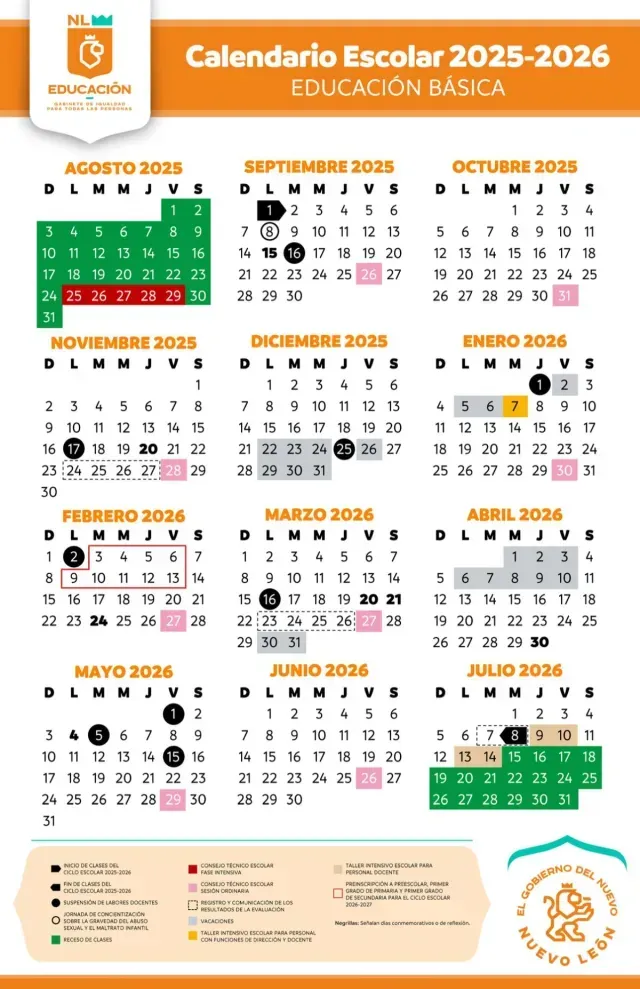 Calendario Escolar Nuevo León 2025-2026