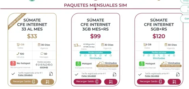 Así se ve el sitio donde puedes contratar internet y telefonía a precios accesibles. Foto: CFE