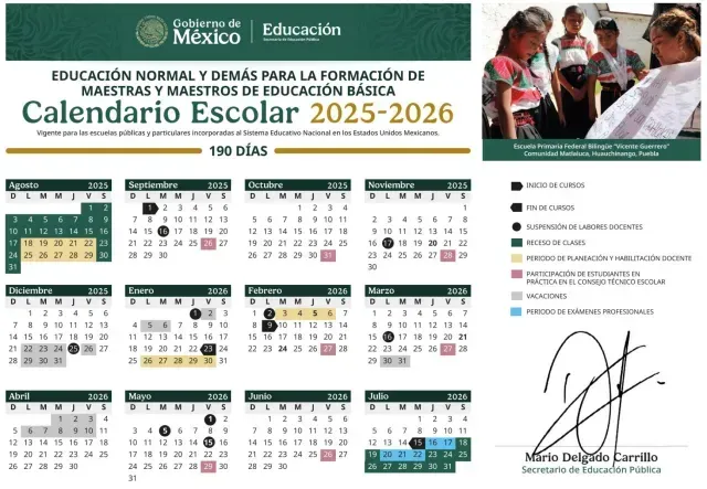 Calendario 190 días SEP. Estudiantes