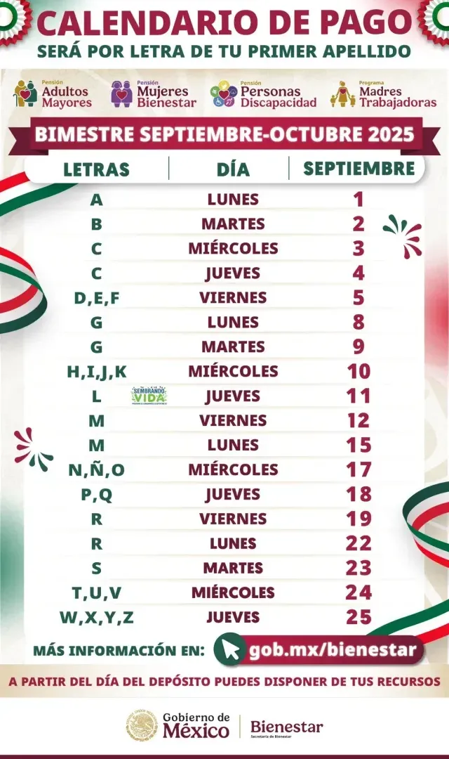 Calendario Bienestar Septiembre 2025