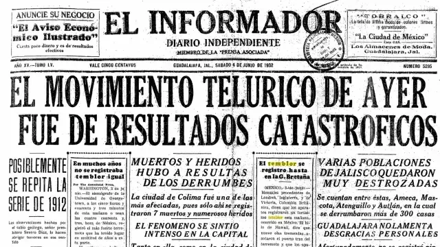 Portada sobre el fuerte sismo ocurrido el 3 de junio de 1932 en México. Foto: El Informador a través de la HNDM