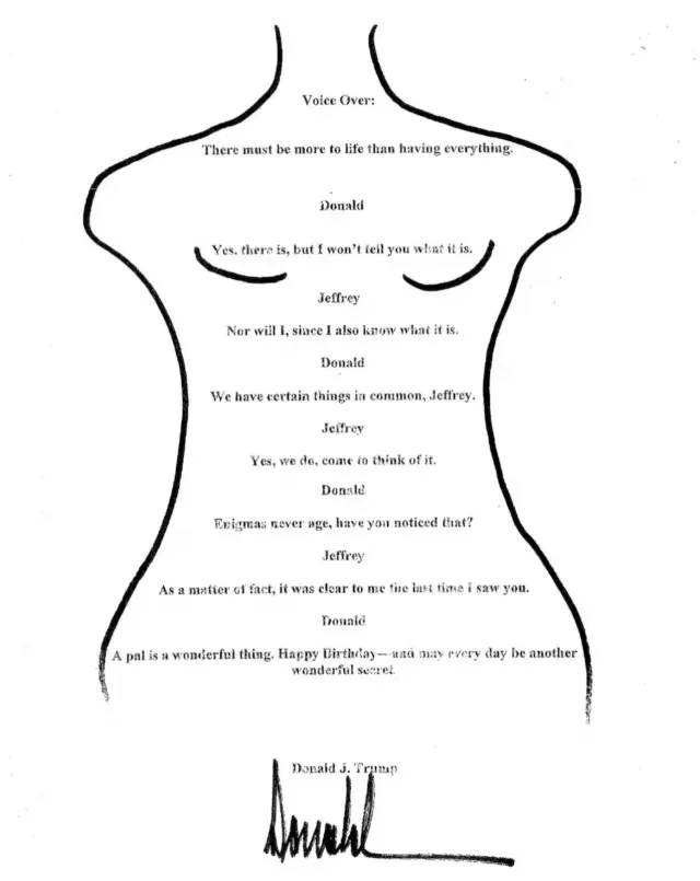 Supuesta nota de cumpleaños enviada por Trump a Epstein