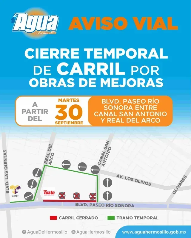 Modernización tubería Paseo Río Sonora, en Hermosillo