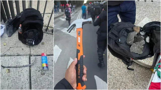 Objetos detectados por policías CDMX en marcha pro Palestina. Foto: SSC CDMX Foto: SSC