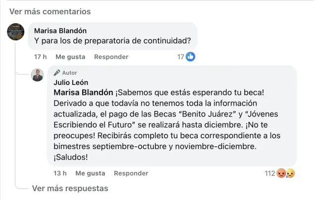 Julio León Pago Beca Benito Juárez Octubre 2025