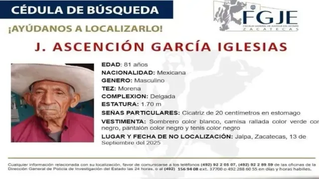 Ficha de búsqueda de Ascención García Iglesias. Foto: Fiscalía del Estado de Zacatecas