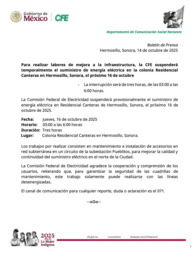 CFE Anuncia Suspenderá Servicio de Energía Eléctrica en Hermosillo: ¿Cuál Colonia Será Afectada?