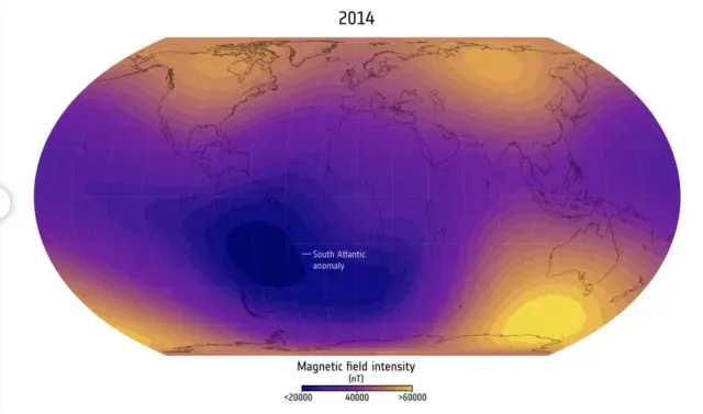 La Anomalía del Atlántico Sur del campo electromagnético de la Tierra en 2014