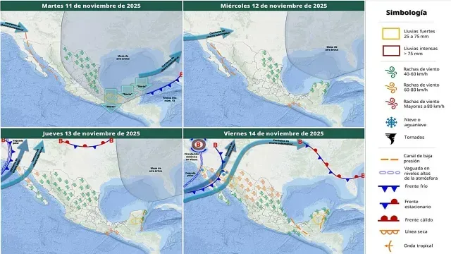 Mapas del pronóstico del clima en México. Foto: SMN
