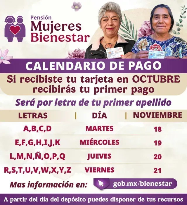 Calendario de Primer Pago Pensión Mujeres Bienestar 2025