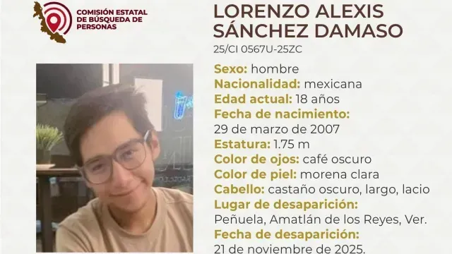 Buscan a estudiante de la UV desaparecido en la zona centro de Veracruz. Foto: Comisión Estatal de Búsqueda de Personas