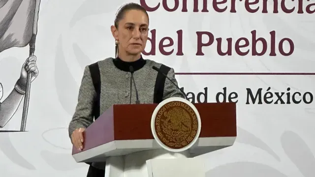 Claudia Sheinbaum durante la conferencia de prensa matutina de hoy.