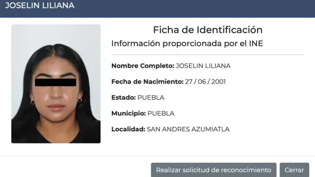 Joselin Liliana es identificada como víctima de feminicidio en Puebla. Foto: Fiscalía de Puebla