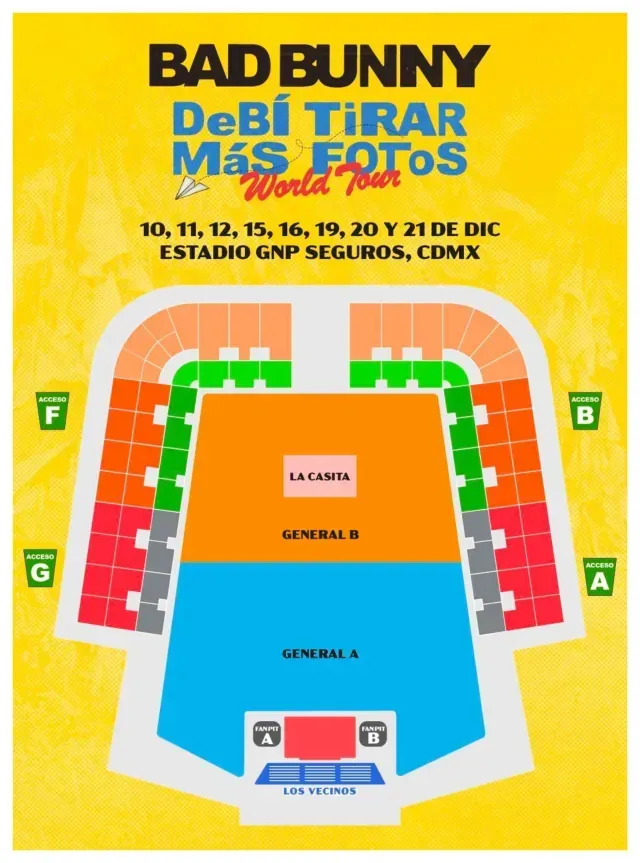Mapa del concierto de Bad Bunny en CDMX. Imagen: Ocesa