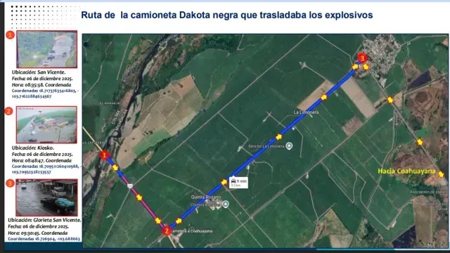 Ruta de Camioneta cn Explosivos. Foto: Fiscalía de Michoacán