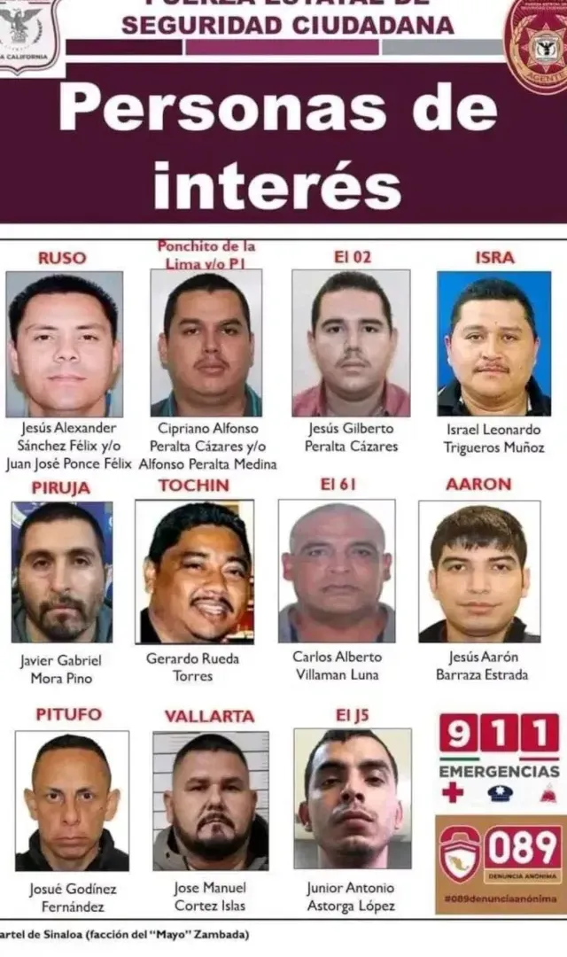 Cartel con información de 11 individuos vinculados a 'Los Rusos', publicada en febrero de 2024. Foto: Fuerza Estatal de Seguridad Ciudadana