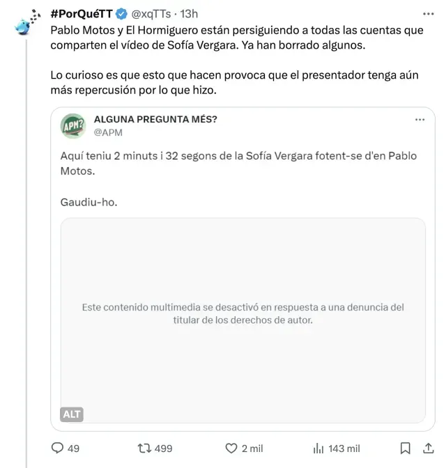 Redes sociales critican a Pablo Motos por entrevista con Sofía Vergara