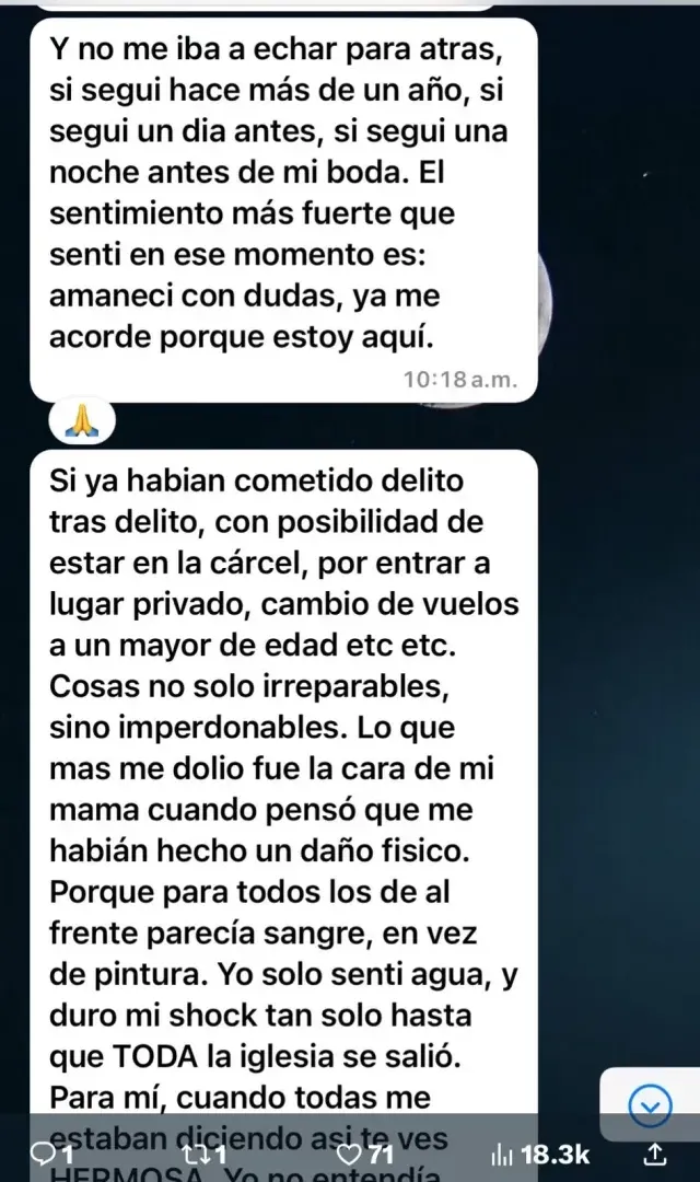 Mensaje de la novia, explicando el ataque de la familia Gutiérrez en Ciudad Obregón
