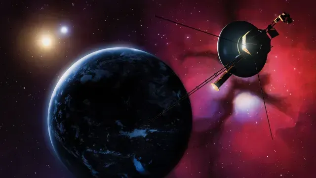 Ilustración de la Voyager en su llegada a un hipotético planeta