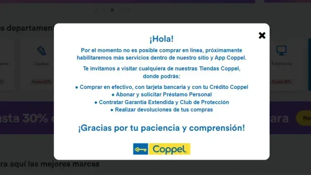 Página Coppel en línea sin sistema 5 de mayo 2024