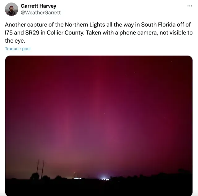 Aurora boreal vista desde el sur de Florida