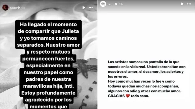 Mensajes de Christian Nodal y Cazzu que anuncian su ruptura