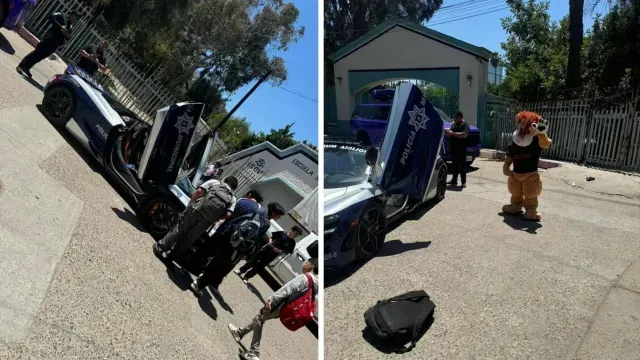 Al aparente unidad patrulla fue vista frente a una escuela. Foto: Facebook @Rocio Medina Arreguin
