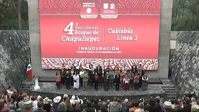 Evento de inauguración de la Cuarta Sección de Chapultepec y la Línea 3 del Cablebús. Foto: YouTube @CEPROPIE