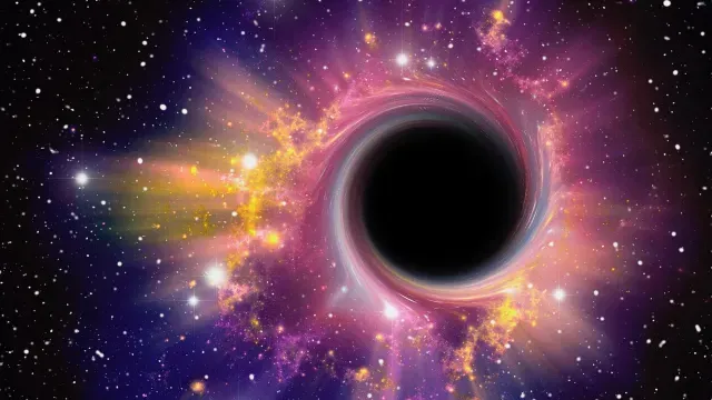 Ilustración de un agujero negro que deforma las estrellas