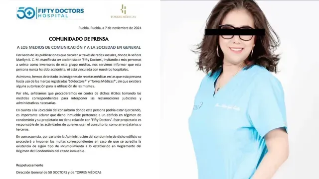 Comunicado de Prensa del Hospital 50 Fifty Doctors y Torres Médicas de Puebla. Foto: Instagram @50doctors