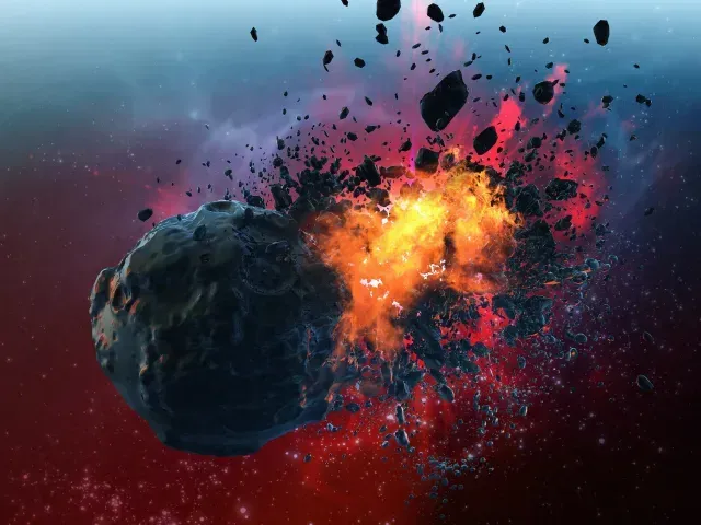 Ilustración artística de un asteroide siendo destruido por un misil