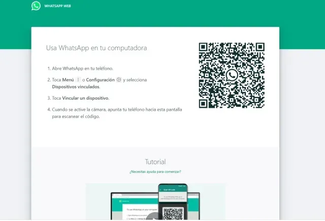 Página principal de WhatsApp Web en escritorio