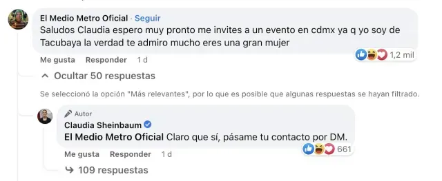 Medio Metro pide a Sheinbaum que lo inviten a CDMX.