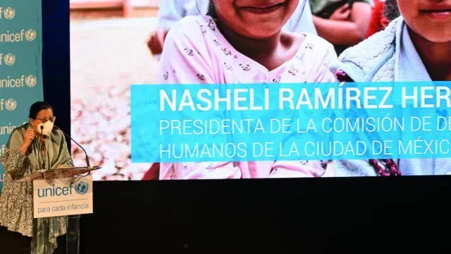 Nashieli Ramírez Hernández, titular de la CDHCDMX, participa durante informe de UNICEF. Foto: Twitter @CDHCMX