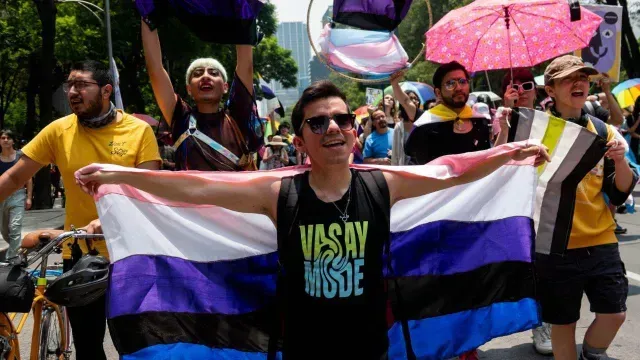 Centenares de personas portaron banderas e insignias referentes a la comunidad no binarie de la CDMX este 15 de julio de 2023