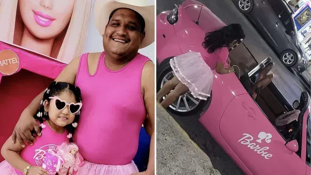 Papá e hija se disfrazan para ver Barbie