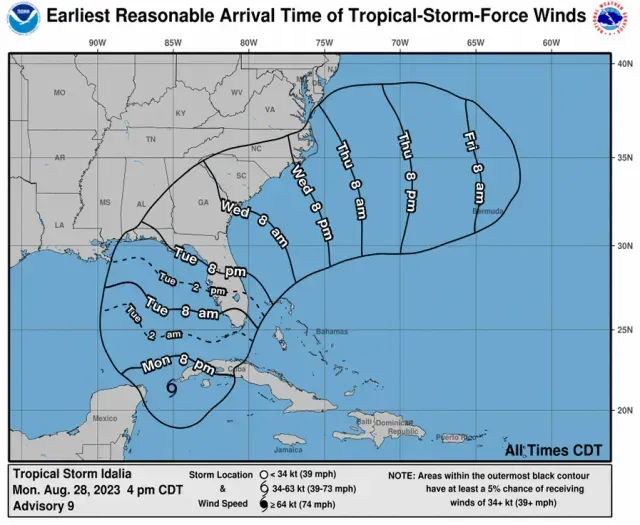 Trayectoria de la tormenta tropical Idalia
