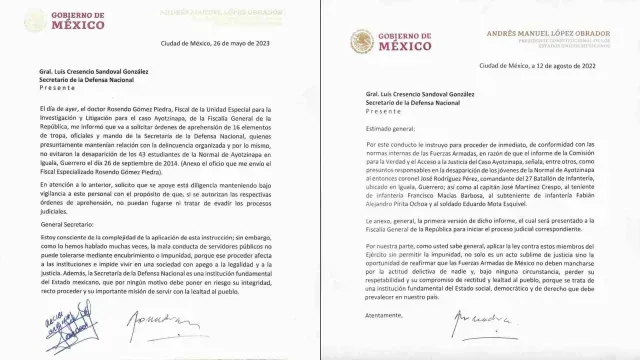 Cartas mostradas por AMLO por caso Ayotzinapa