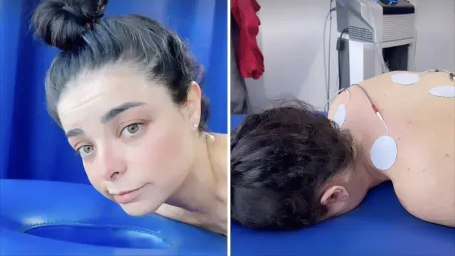 Violeta Isfel en una clínica recibiendo masaje