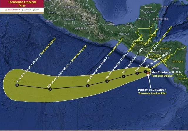 Trayectoria de la tormenta tropical Pilar