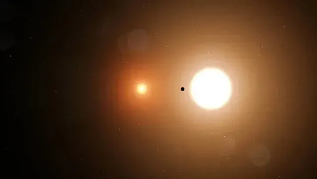 Ilustración artística de un sistema estelar binario con un planeta