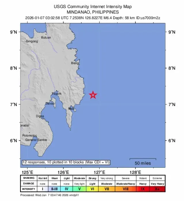 Sismo en Filipinas hoy. Foto: USGS