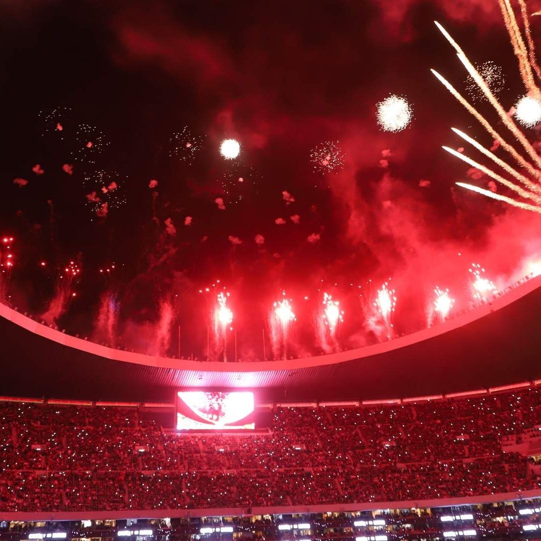 Fuegos artificiales en el partido de inauguración del Estadio Banorte en marzo 2026. Foto: Cuartoscuro | Archivo