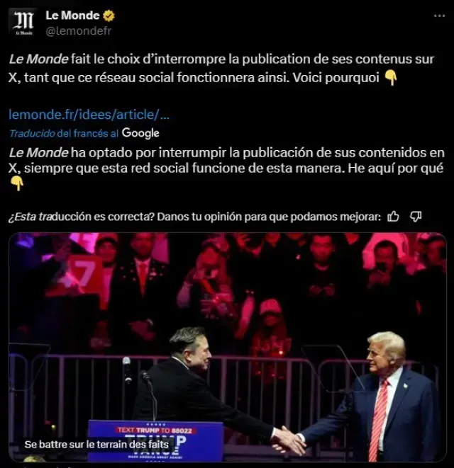 Le Monde cierra su cuenta y actividades en X por influencia negativa de la plataforma. Foto X: @lemondefr